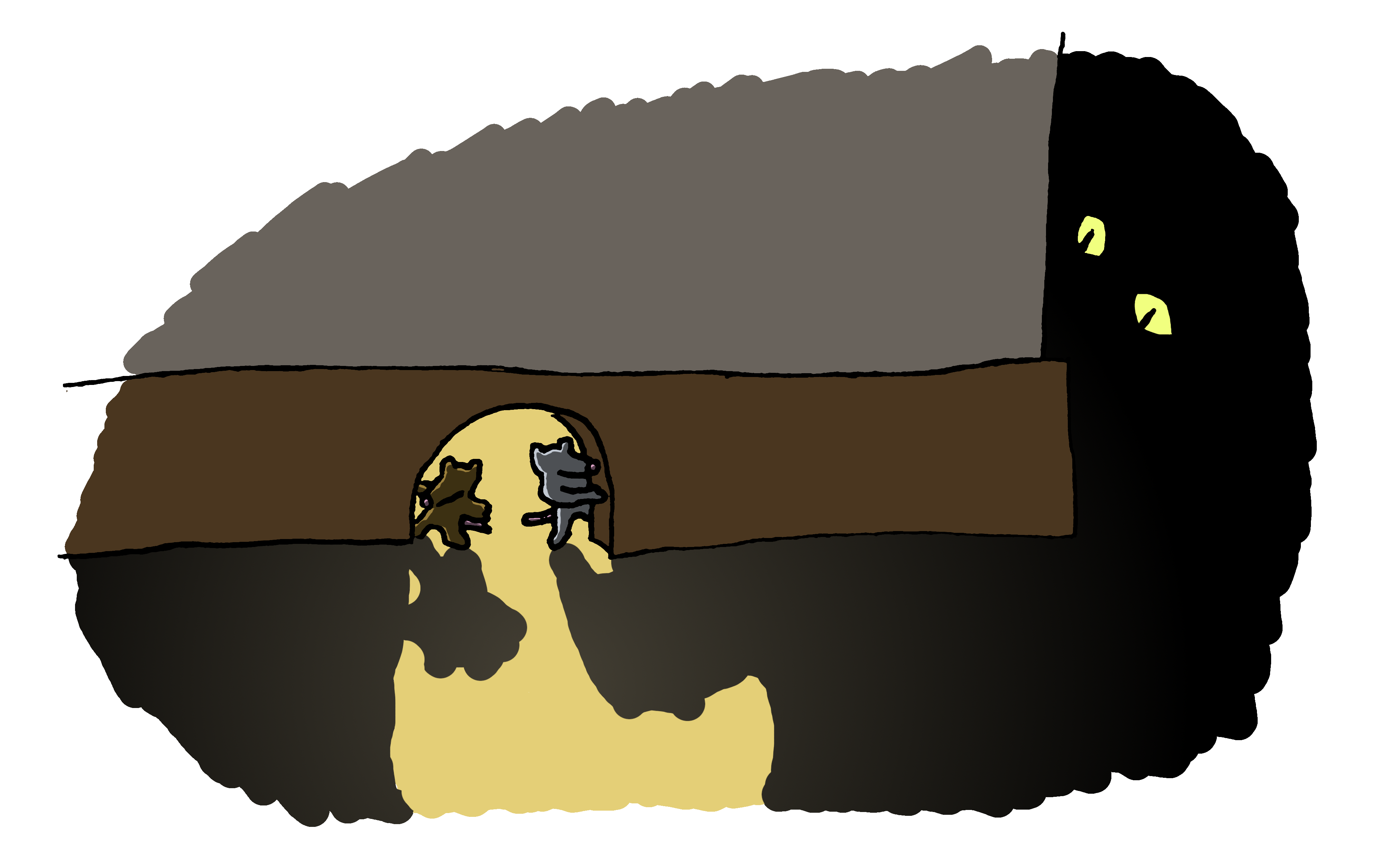 A cat lurks outside of the mice&rsquo;s den.